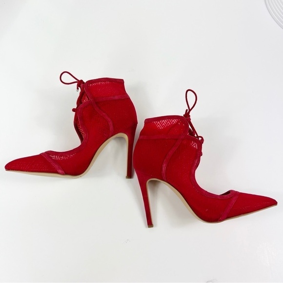 Gianni Bini Red Lace Up Mesh Heels Booties Pointed Stiletto Size 6 NEW - Picture 5 of 7